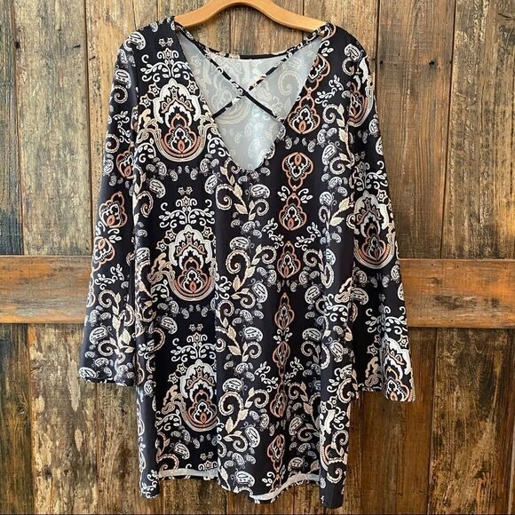 BOHO Sz S Black Angel Wings Sleeves Open Back Relaxed Fit Flowy Dress - Picture 3 of 9